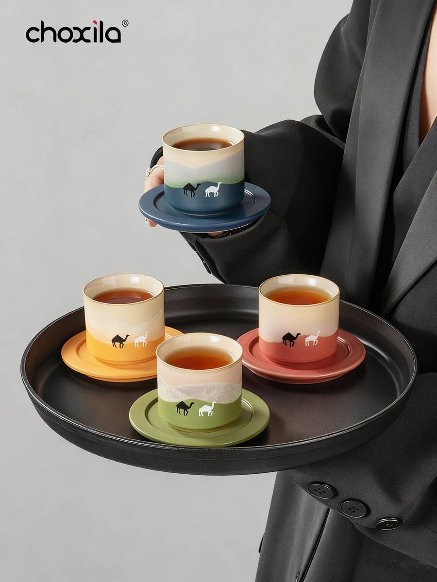 choxila 1件套骆驼图案茶杯碟套装，茶杯，中东沙特风格，招待客人用杯，沙特咖啡杯，80毫升，适用于下午茶、家庭聚会、卧室、客厅、书房、咖啡馆等场所。 - 駱駝茶杯 - 查看 1