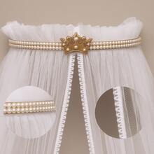 Baby Crib Set With Mosquito Net + Pearl And Crown Canopy (2 Pieces) - 金色 - 查看 6