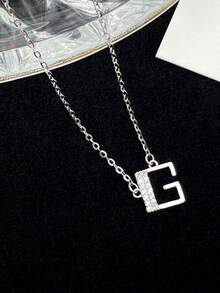 S925 Sterling Silver Initial Necklace Cubic Zirconia A-Z Letter Name Hypoallergenic Pendant Necklaces For Teen Girls Women - Silver - View 5