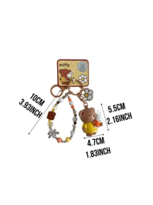 Brown Miffy Beaded Keychain – Licensed Cartoon Character Pendant with Bear & Daisy Charms, Cute Key Ring with High-Quality Beads, Ideal Gift for Cartoon Lovers, Suitable for Women & Girls,Perfect for Keys, Bags & Backpacks - 咖色 - 查看 3