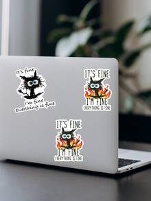 1pc Its Fine I Am Fine Everything Is Fine Cat Meme Sticker, Vinyl Sticker,I Am Fine Laptop Stickers, Its Fine Sticker, Water Bottle Stickers, Laptop Decal - Black and White - View 3
