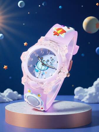 1 件可爱宇航员图案紫色石英表，理想的生日礼物