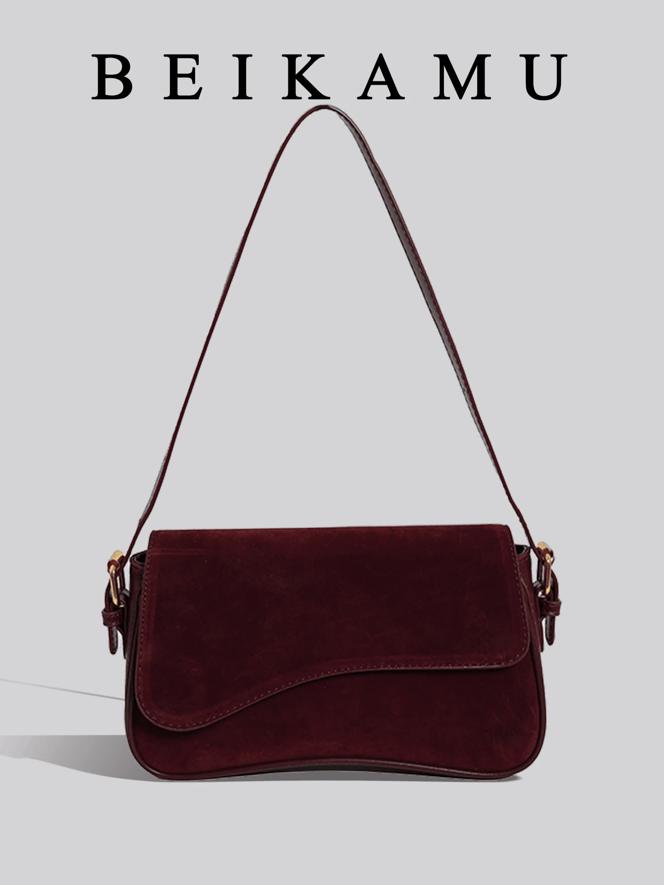 1件 BEIKAMU 秋季新款时尚复古小众设计手提包，高品质面料，优雅百搭 - 酒紅色 - 查看 1