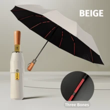 Ô dù gấp 3 cánh tự động cao cấp tay cầm bằng gỗ, nhỏ gọn, 96 nan, chống tia UV, chống mưa và che nắng, dụng cụ đi mưa du lịch tiện lợi, phù hợp cho các hoạt động ngoài trời dành cho nam và nữ, quà tặng Ngày của Mẹ, trang trí phòng ngủ, sân vườn, trang trí nhà bếp, mùa hè, bãi biển, đồ dùng cần thiết khi đi du lịch, trang trí phòng, đồ chơi mềm, quà tốt nghiệp. - Nhiều màu - Xem 21