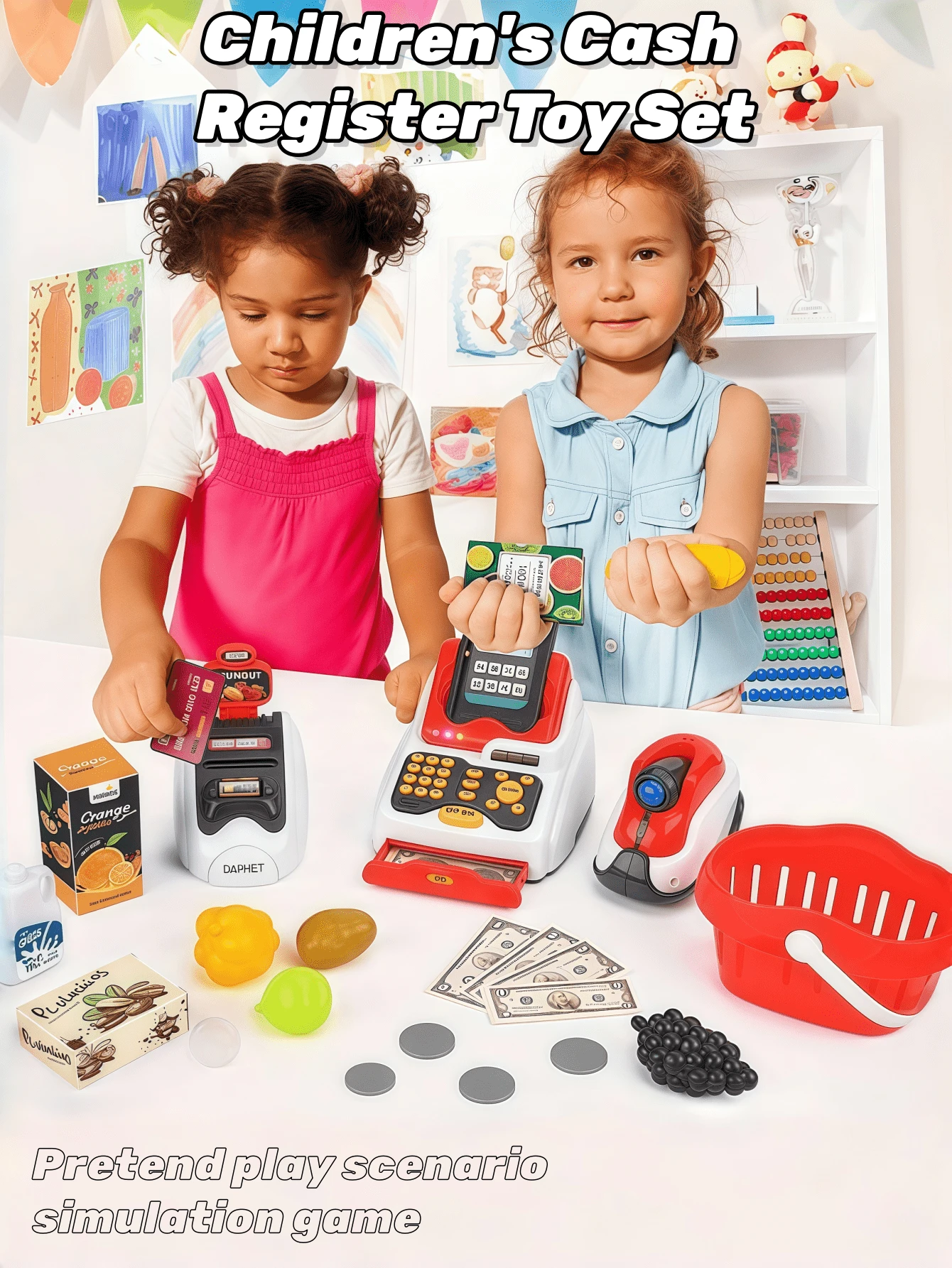 36PCS Kids 3-In-1 Deluxe Simulation Cash Register Set, Calculator Scanner Math Learning Role Play Shopping Kit, Suitable For 3-12 Years Old Convenience Store Role Play Parent-Child Interaction Boys Girls Game, Creative Gift Birthday Gift And Christmas Gift, Accessory Colors Random - Multicolor - View 1