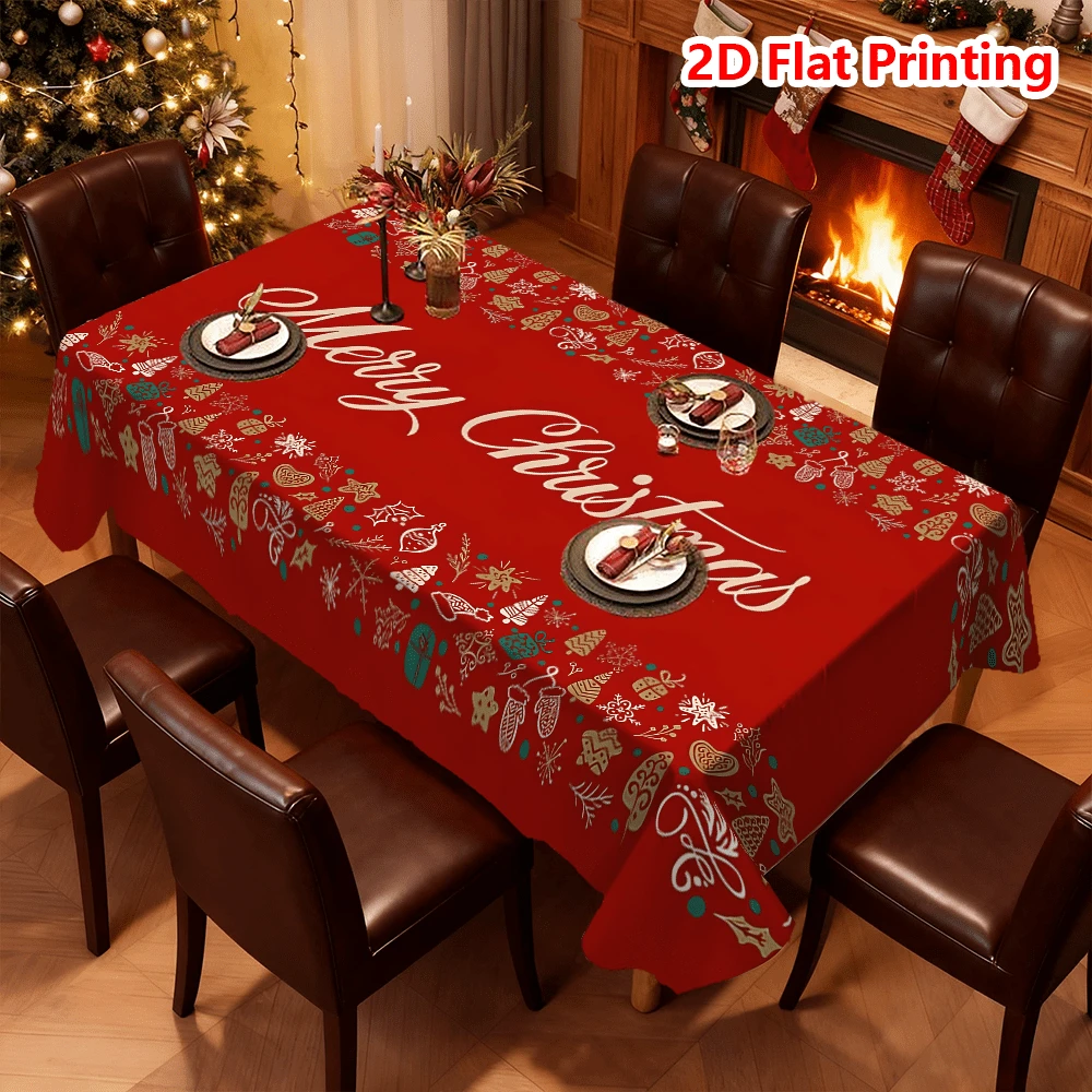 1pc Merry Christmas Print Table Cloth, Table Decoration, Rectangular Abstract Tablecloth For Picnic Or Holiday Party, Room Decoration - Multicolor - View 1