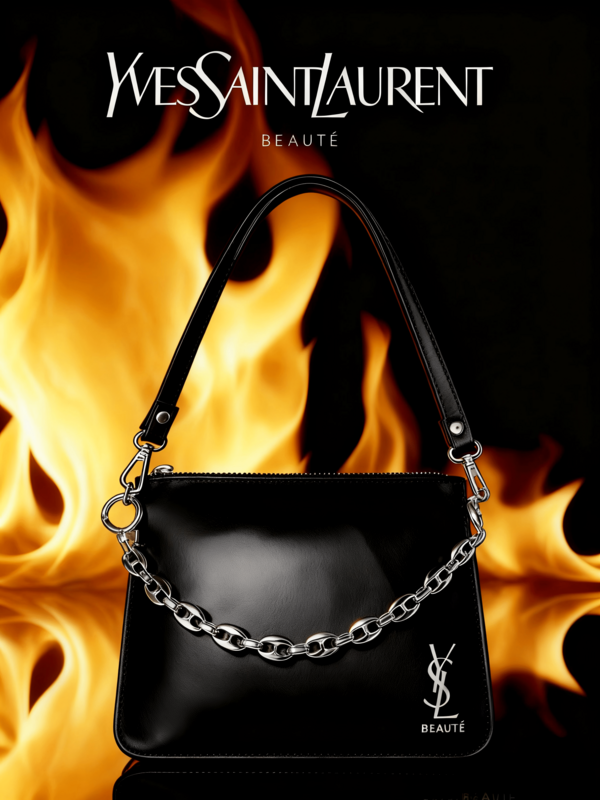 Yves Saint Laurent Makeup Crossbody Bag With Chain Detail, Handheld And Portable, Large Capacity For Cosmetics, Perfect For Daily Use And Travel Occasions YSL-BLACK-1