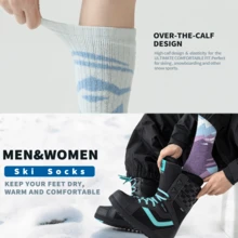 1/3双装女士滑雪袜，保暖过膝针织面料，冬季羊毛袜，氨纶材质毛圈袜，透气防滑耐磨加厚袜，吸湿排汗运动装备，滑雪理想礼物，适合青少年户外运动（如徒步、远足、足球、篮球） - 彩色-均碼 - 查看 4