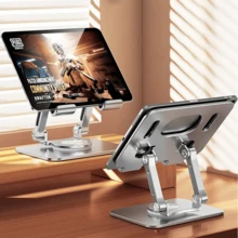 Nuevo Soporte para Tablet, Soporte para Teléfono de Transmisión en Vivo de Escritorio, Base Móvil Giratoria de 360°, Regalo de Navidad, Soporte para Móvil y Tablet, Soporte Giratorio para Tablet, Adecuado para Tablets y Teléfonos, Soporte para Tablet Ancho y Estable, Soporte para Tablet para Asiento Trasero de Coche - Plateado - Ver 1