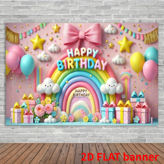 2d Banner, 1 Piece, Princess Birthday Party Banner, Made Of Polyester, With Pink Bow And White Cloud Decoration, Suitable For Birthday And Festival Family Garden And Courtyard Decoration