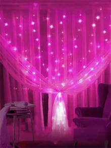 1 ekran świetlny LED z pilotem, 1 różowa girlanda świetlna, girlanda świetlna zasilana przez USB 100/200/300, kurtyna świetlna, girlanda świetlna z drutu miedzianego, dekoracja pokoju, różowe lampki choinkowe, 8 trybów oświetlenia, sznur lampek, dekoracja ścienna, dekoracja na imprezę, dekoracja pokoju dla dziewcząt, lampki choinkowe, lampki świąteczne, wystrój świąteczny - Wielokolorowe - Zobacz 8