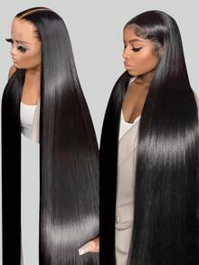 Extensiones de cabello sintético NATAN de 22 pulgadas/32 pulgadas, peinados largos y rectos, 5 clips, resistentes al calor, color marrón y negro - Natural y Negro - Ver 3