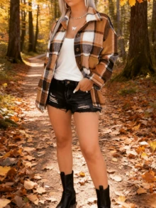 Women Long Sleeve Flannel Plaid Shirts Casual Button Down Shirt Cardigan - Mơ sâu - Xem 6