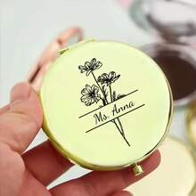 1pc Customized Name Makeup Mirror, Personalized Engraved Folding Compact Mirror, Portable Double-Sided High Definition Mirror, Stainless Steel Small Compact Mirror, Valentine's Day Gift, Spring, Bride, Bridesmaid, Wedding Gift, Customized Floral Engraved Makeup Mirror, Suitable For Best Friend, Girlfriend, Mom, Mother's Day, Birthday, Graduation, Wedding, Anniversary, Practical Gift - Multicolor - View 44