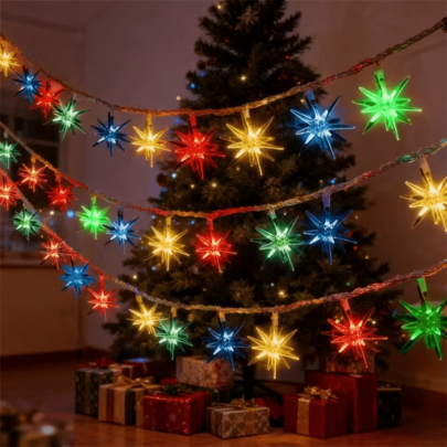 1pc LED Explosion Star Light String, Festive Atmosphere Decorative Light, Hanging LED Decor, Colorful Flash, 2 Modes, Battery Powered, Button Switch, Christmas Tree Decor Light String, Christmas, Thanksgiving, New Year, Wedding (Battery Not Included)