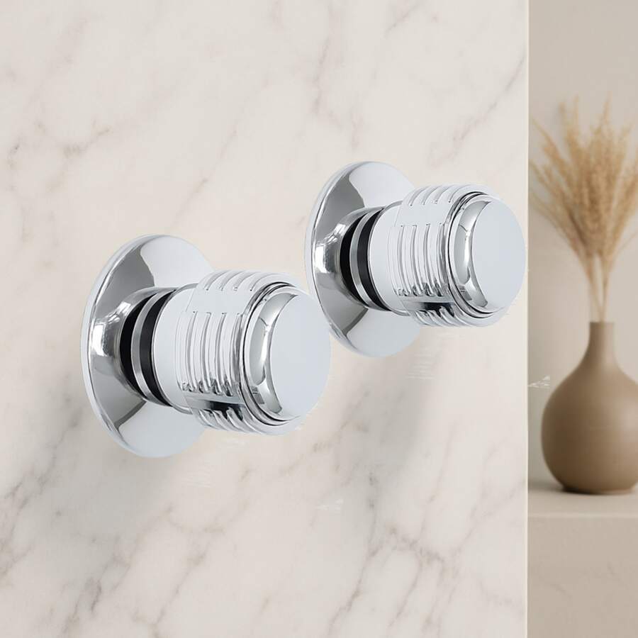 Set Of Round Metal Shower Handles For Bathroom Wall, Double Control, Chrome Finish, Durable With Stainless Steel Escutcheon, Easy Installation - 銀色 - 查看 1