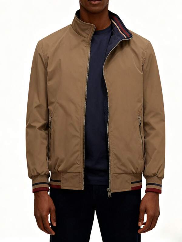 Men's Lightweight Jackets Casual Windbreaker Full Zip Up Stylish Golf Coat Business Work Casual Dress,Stand Collar Casual Jacket,Reversible Jacket , Fall