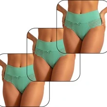 Elegant High-Waisted Panties With Delicate Floral Lace | Comfortable For Everyday Wear, Solid Color, Elastic - أخضر نعناع - مشاهدة 10