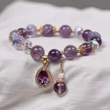 Purple Enchantress--Amethyst Dream Catcher Bracelet - Sparkling Crystal Charm With Gold Accents. Perfect For Purple Lovers, Boosting Nobility & Fair Skin. Ideal For Gifting To Friends, Bridesmaids, Partners, Moms, Gifts,Etc Big Sister Gift - 紫色 - 查看 7
