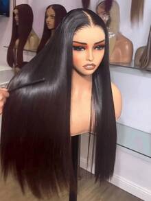 Extensiones de cabello sintético NATAN de 22 pulgadas/32 pulgadas, peinados largos y rectos, 5 clips, resistentes al calor, color marrón y negro - Natural y Negro - Ver 4