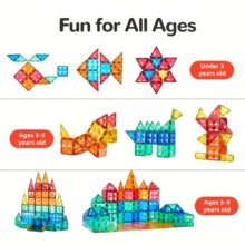 40/100pcs Medium Magnetic Building Blocks Toy Set, With Car Magnetic Blocks Set, Stacking Blocks Toys For Boys/Girls, Children Building Blocks Set, Birthday/Christmas/Halloween Gift - Multicolor - View 2