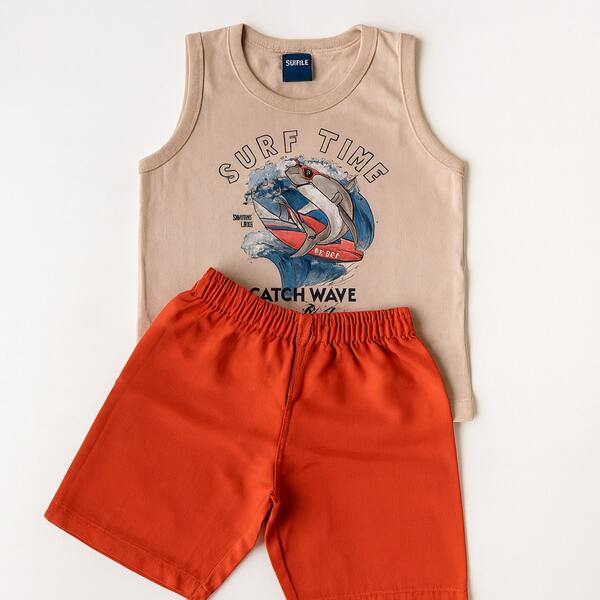 Kit 2 Peças Conjunto Verão Bebê Menino Praia