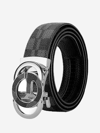 1pc Men's Black High-Quality Matte Leather Automatic Buckle Belt, Soft Leather And Personalized Letter Buckle Decor, Suitable For Jeans, Casual Pants, Formal Wear, Shirts, Trousers, Leather Shoes, Daily Wear, Workplace, Business, Autumn/Winter, Relaxation, Father's Day, Gift