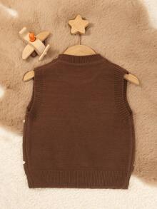 1pc Baby Boy Sweater/Baby Girl Vest Pullover, Car Pattern, Cute For Baby Girls, Suitable For Spring & Autumn - Chocolate Brown - View 2