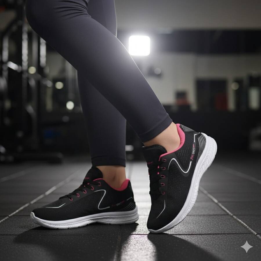 Women's Gym Shoes – Ideal For Walking, Running And Exercise - 黑色/粉紅色 - 查看 1