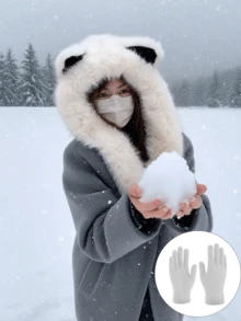 1pc/2pcs Women's Fluffy Fox Ear Hat, Warm Winter Trapper Hat, Cute Bear Design, Suitable For Daily Use, Cycling And Skiing Valentines Gift