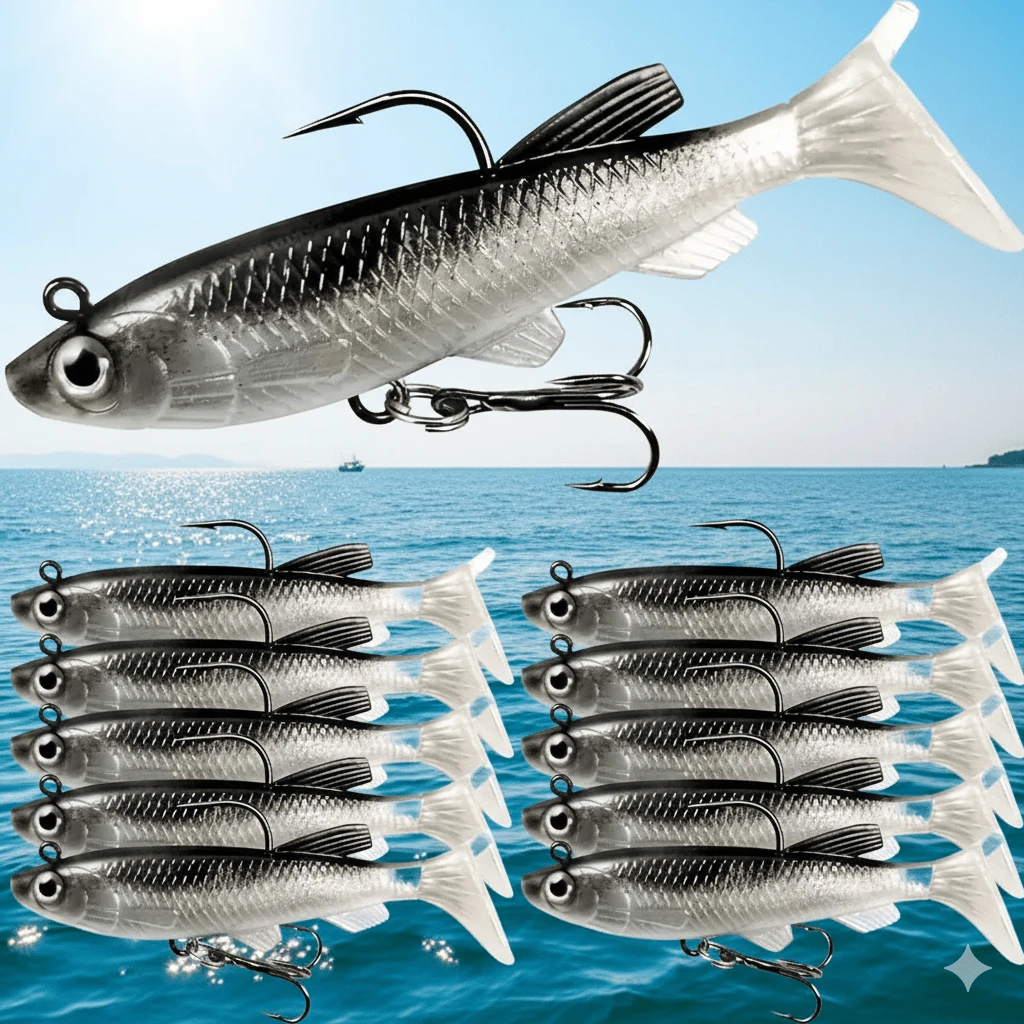 15个/10个/5个/1个软塑料钓鱼饵，逼真鱼饵，海水/淡水钓鱼饵，鳟鱼沉底饵套装，钓鱼用具和钓鱼礼品