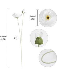 1/2/3 支 105cm 人造罂粟花，现代简约风格，可弯曲且不褪色 - 适用于 DIY 花墙、场景装饰、客厅/卧室花瓶摆设、婚礼、派对、花园装饰、户外植物、园艺等。 - 白色 - 查看 9