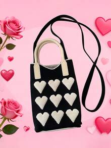 1个女士旅行收纳包，心形针织手提包，口红袋，多功能斜挎包，简约风格便携收纳包，手机斜挎包，小手提包，情人节礼物，节日派对礼品，收纳包，化妆包，旅行必备 - 彩色 - 查看 4