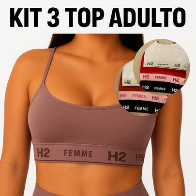 Kit com 3 Top Feminino Adulto em Algodão  Sem enchimento    Pano    leve    suporte alto