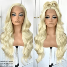 13x4 Lace Front Wig, Pre-Plucked, Synthetic Long Wavy Lace Front Wig, 613 Blonde Wavy Wig, Natural Hairline, Women Wig, Suitable For Holidays, Christmas, Daily Parties, Etc. - Beige - View 5