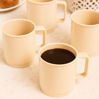 Set de tazas de plástico color beige 400 ML, Tazas resistentes para cafe, comidas, reuniones, picnic