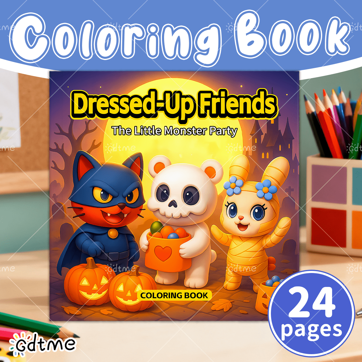 GDTME [Halloween Animal] Pearlescent Coloring Book, 7.87 Inches 24 Clean Inner Pages, Healing Halloween Themed Coloring Book, Super Healing Painting Process, Creative Handmade Gift For Adults And Children, Simple And Easy To Fill Drawing Book, Suitable As A Thoughtful Birthday Or Holiday Gift For Best Friends And Girlfriends To Freely Unleash Imagination And Creativity