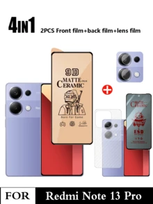 4 en 1 pour Redmi Note 13 Pro (Film de confidentialité anti-espion en céramique + Film céramique doux mat + Film pour le dos + Film pour l'objectif)