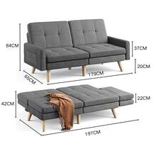 Sofá Cama Sillón Plegable 180cm Con Respaldo Ajustable - Gris - Ver 2