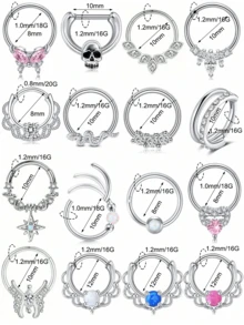 1 chiếc nhẫn bấm vách ngăn 16G bằng thép không gỉ, đồng thau, đá CZ, sụn Opal, vòng xoắn ốc, khuyên tai hình vành tai, khuyên mũi, vòng bấm phân đoạn có bản lề, đồ trang sức xỏ khuyên - Vòng mũi - Xem 4