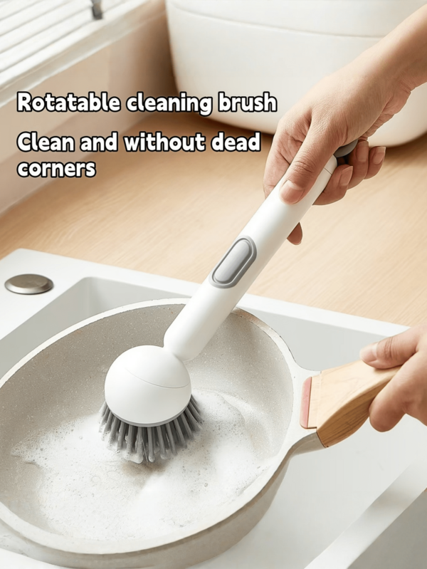 1支可填充式旋转长柄清洁刷 - 6档可调节手柄 - 多功能挤压式液体锅刷，确保彻底清洁不留缝隙，温和呵护锅碗瓢盆，居家厨房必备，厨房用品，厨房配件，家居必备