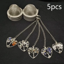 1/5/10 piezas Infusor de té con colgante de árbol de la vida, filtro de té de malla premium, difusor de té con cadena extendida y gancho para infusionar hojas de té sueltas y especias y condimentos, con colgante de piedra natural y cristal