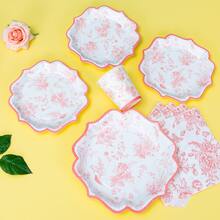 Bộ đồ ăn tiệc hình hoa Chinoiserie màu hồng pastel 100 chiếc, đĩa giấy dùng một lần 7/9 inch, cốc và khăn ăn, đĩa giấy chủ đề Chinoiserie màu hồng, đồ dùng trang trí tiệc sinh nhật - Nhiều màu - Xem 4