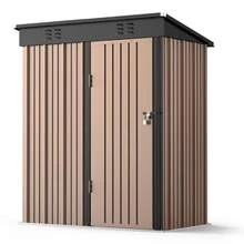 Cobertizo de Almacenamiento para Exteriores, Caseta de Jardín con Puerta y Cerradura, Cobertizo de Metal Galvanizado, Resistente a la Intemperie para Patio Trasero Césped, 162cmx95cmx181cm, Marrón - Marrón - Ver 9