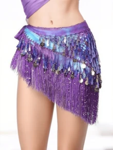 女士肚皮舞流苏臀巾带亮片和硬币装饰臀腰链适合舞蹈表演狂欢节对练舞配饰 - 彩色 - 查看 13