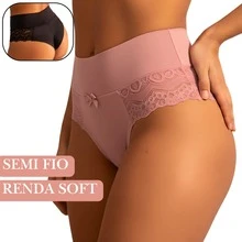 Elegant High-Waisted Panties With Delicate Floral Lace | Comfortable For Everyday Wear, Solid Color, Elastic - Pink - View 2