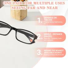 3 Pcs Auto Focus Glasses, Automatic Zoom Reading Intelligent Self Adjusting Presbyopia Anti-Blue Light Glass Adjustable Presbyopic Color-Changing Smart Look Far And Near For Men Women(Black) - 預設 - 查看 3