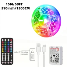 65,6 pies/100 pies Tira de luz LED inteligente con aplicación y control remoto de 44 teclas (sin batería), RGB cambiante de color, brillo y gradiente de color ajustables, sincronización de música, alimentado por USB, adecuado para dormitorio, celebraciones festivas, fiestas, decoración del hogar, iluminación navideña, creación de espectáculos de luces impresionantes - Teclado RGB negro de 44 teclas - Ver 11
