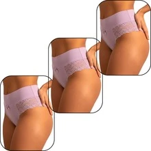 Elegant High-Waisted Panties With Delicate Floral Lace | Comfortable For Everyday Wear, Solid Color, Elastic - Lilac Purple - View 13