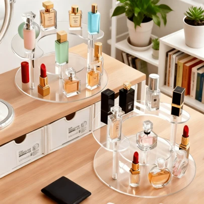 1pc Acrylic Makeup Organizer, Transparent Acrylic Makeup Storage Rack, Easy To Install And Washable, Multi-Layer Storage For Perfume, Lipstick, Suitable For Decoration And Item Organization On Desk